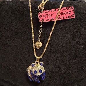 Betsey Johnson Gold and Blue Panda Pendant Necklace